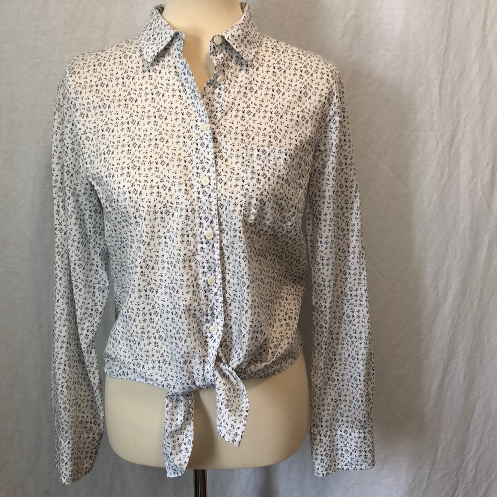 J Crew Tie-Front Button Down, Tiny Navy Floral